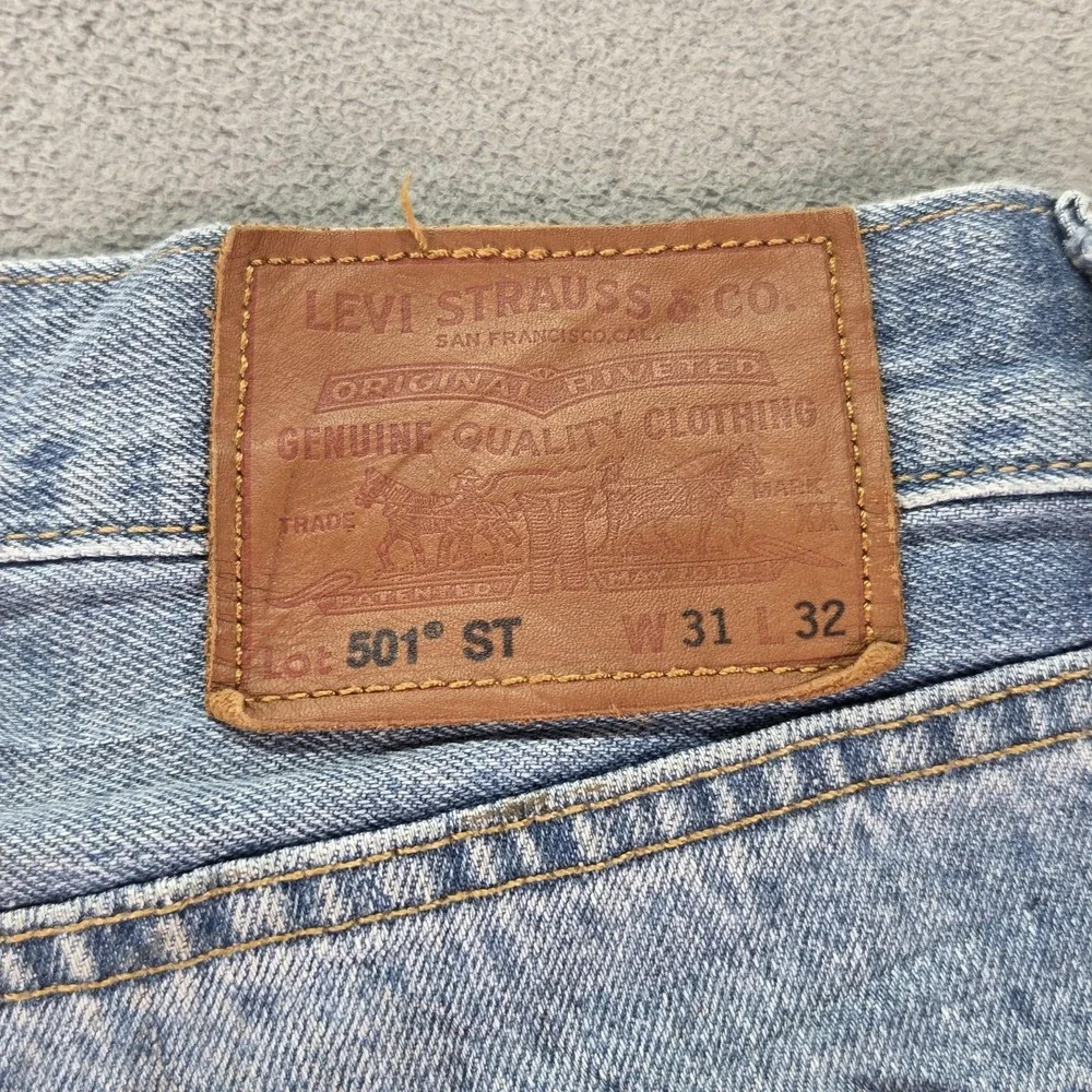 Levis 501 Jeans Mens Selvedge Blue Light Wash Slim Whiskers Thrashed‎ Fits 31x31
